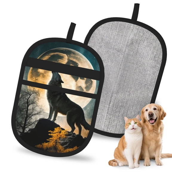 Wolf Full Moon Howling Pet Hair Remover Glove, Reusable Dog & Cat Fur Removal Brush Electrostatic Cleaning Tool