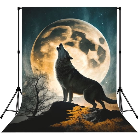 Wolf Full Moon Howling Photography Backdrop 5x7Ft Background for Photo Studio Video Recording Birthday Party Wedding Home Decor