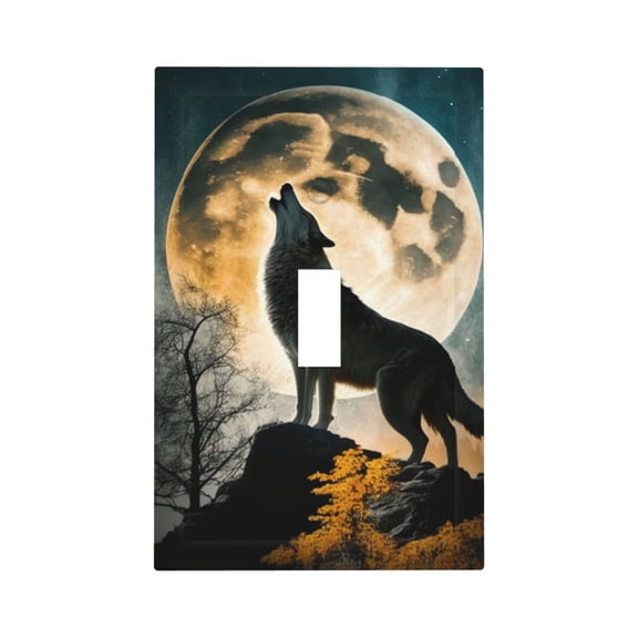 Wolf Full Moon Howling Single Toggle Wall Plate 1 Gang Decorative Electrical Outlet Light Switch Cover Switchplate