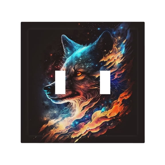 Wolf Galaxy Fire Space 2 Gang Switch Wall Plate Decorative Double Toggle Cover with 4 Painted Screws for Home & Commercial Use