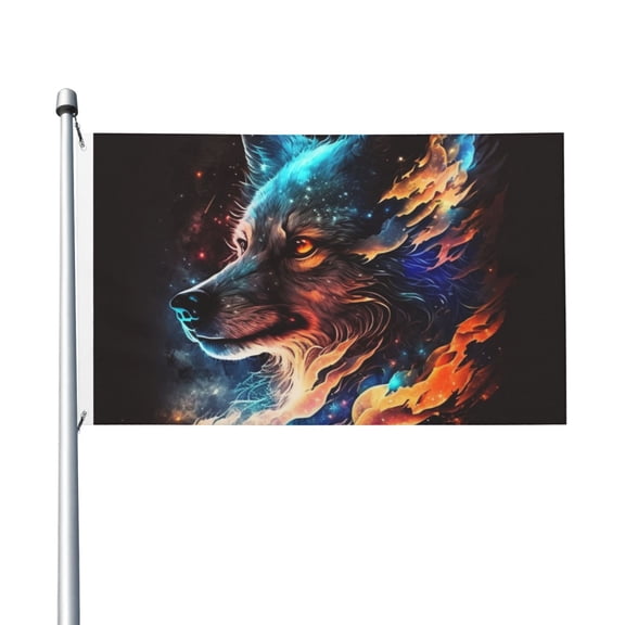 Wolf Galaxy Fire Space Flag 3X5 Ft Garden Yard House Flags Banner Sign Outdoor Indoor Party Home Garden Decoration