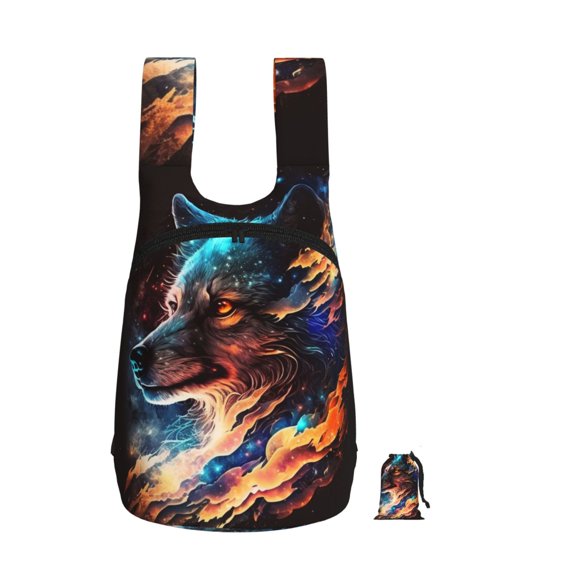 Wolf Galaxy Fire Space Foldable Storage Backpack Lightweight Packable Travel Daypack for Shopping Commuting Hiking