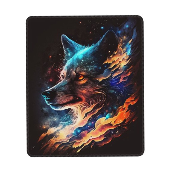 Wolf Galaxy Fire Space Gaming Mouse Pad 10 x 12 inch Rectangle Computer Mousepad Mat Non-Slip Rubber Base for Office Laptop PC