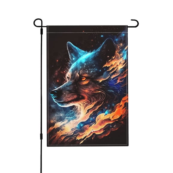 Wolf Galaxy Fire Space Garden Flag Outdoor House Flags 12 X 18 Inch Banner Yard Home Decoration