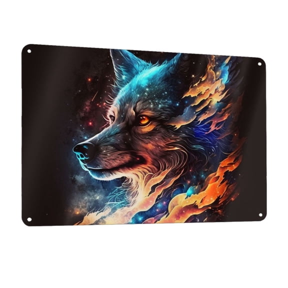 Wolf Galaxy Fire Space Metal Tin Sign Wall Decor for Home Bars Restaurants Cafes Store Pubs Sign Gift 12 X 8 Inch