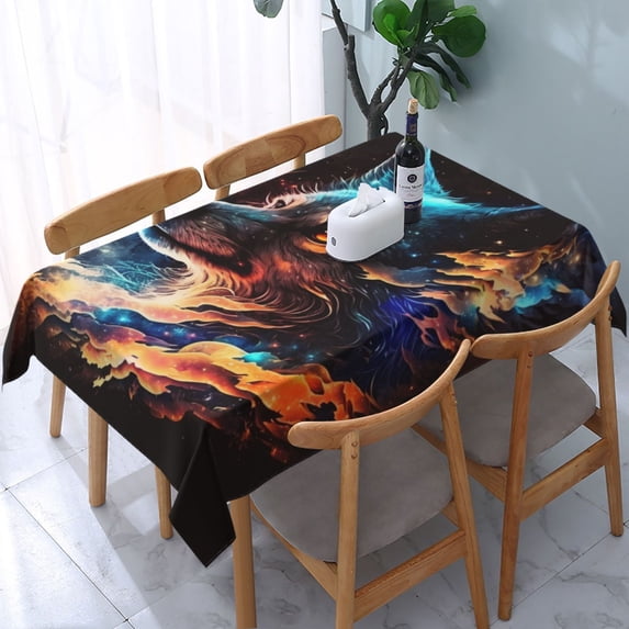 Wolf Galaxy Fire Space Rectangular Tablecloth 54"x 72" Waterproof Rectangle Table Cover Cloth for Kitchen Dining Room Picnic Home Party