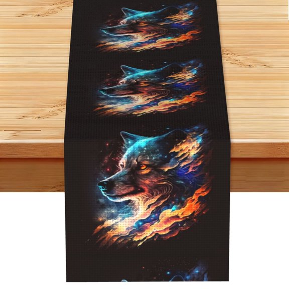 Wolf Galaxy Fire Space Table Runner 13x72 Inch for Dining Table Kitchen Wedding Party Decor Fireplace Mantle