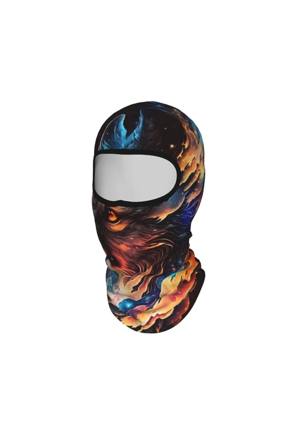 Wolf Galaxy Fire Space Unisex Balaclava Ski Mask Full Face Cover for Cold Weather & UV Protection, Breathable Cooling Helmet Liner