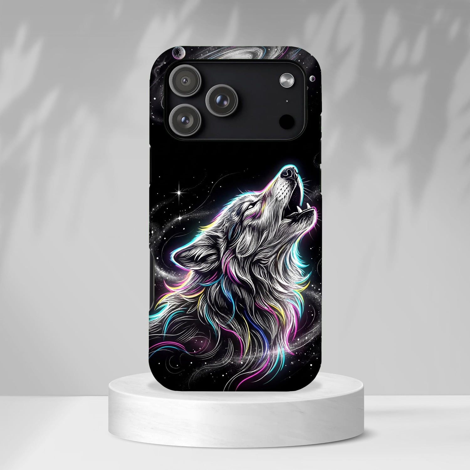 Wolf Galaxy Neon Howling Wolf Tough Phone Case, Dual-Layer Protective ...