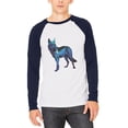 thumbnail image 1 of Wolf Galaxy Night Sky Mens Long Sleeve Raglan T Shirt White-Navy SM, 1 of 1