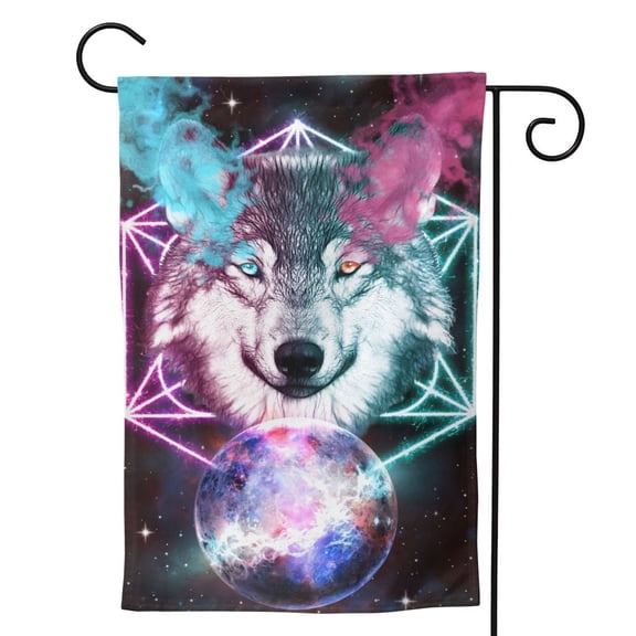 Wolf Galaxy Pattern Garden Flag 12.5"X18" Outdoor Indoor Garden Decor Porch Banner Sign With Grommets Uv Fade Resistant