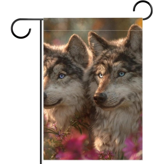 Wolf Garden Flag 12x18 Inch Double Sided Outside, Decorative Yard Flag for Holiday Seasonal Outdoor Decoration