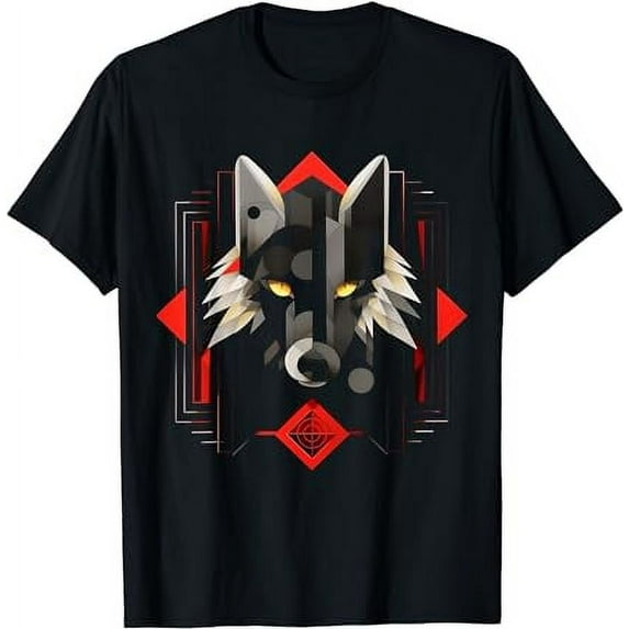 Wolf Geometric Artwork | Animal Motif Wolf Black oversized loose and comfortable T-Shirt