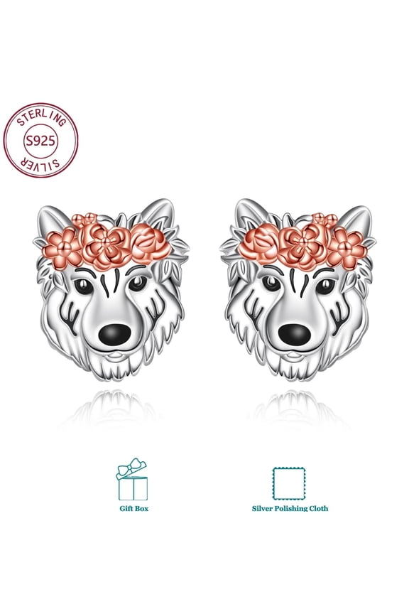 Wolf Gifts 925 Sterling Silver Wolf Stud Earrings Wolf Birthday Halloween Jewelry Gift for Women