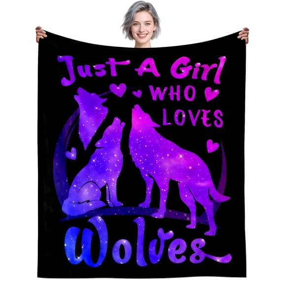 Wolf Gifts Blanket for Girls Stuff Just A Girl Who Loves Wolves Blanket Throw Plush Cozy Animal Bedding Wolf Gifts for Girls Women Kids Adults Birthday Party Decorations Bed Room Decor 50"X40"