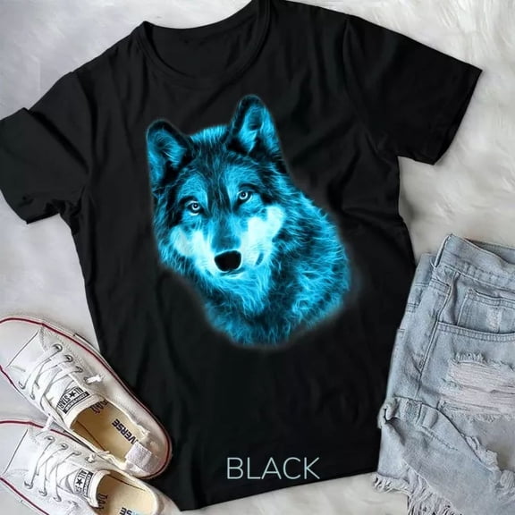 Wolf Glow Neon Staring T-Shirt Wolves Tee Shirt Gifts Unisex T-Shirt