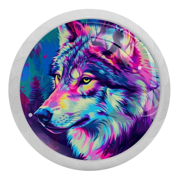 Wolf Glow-in-the-Dark Fluorescent Drawer Pulls with Screws - 4-Pack, Round Knobs - Cabinet Hardware, Drawer Decor for Cabinets, Wardrobes, Dressers