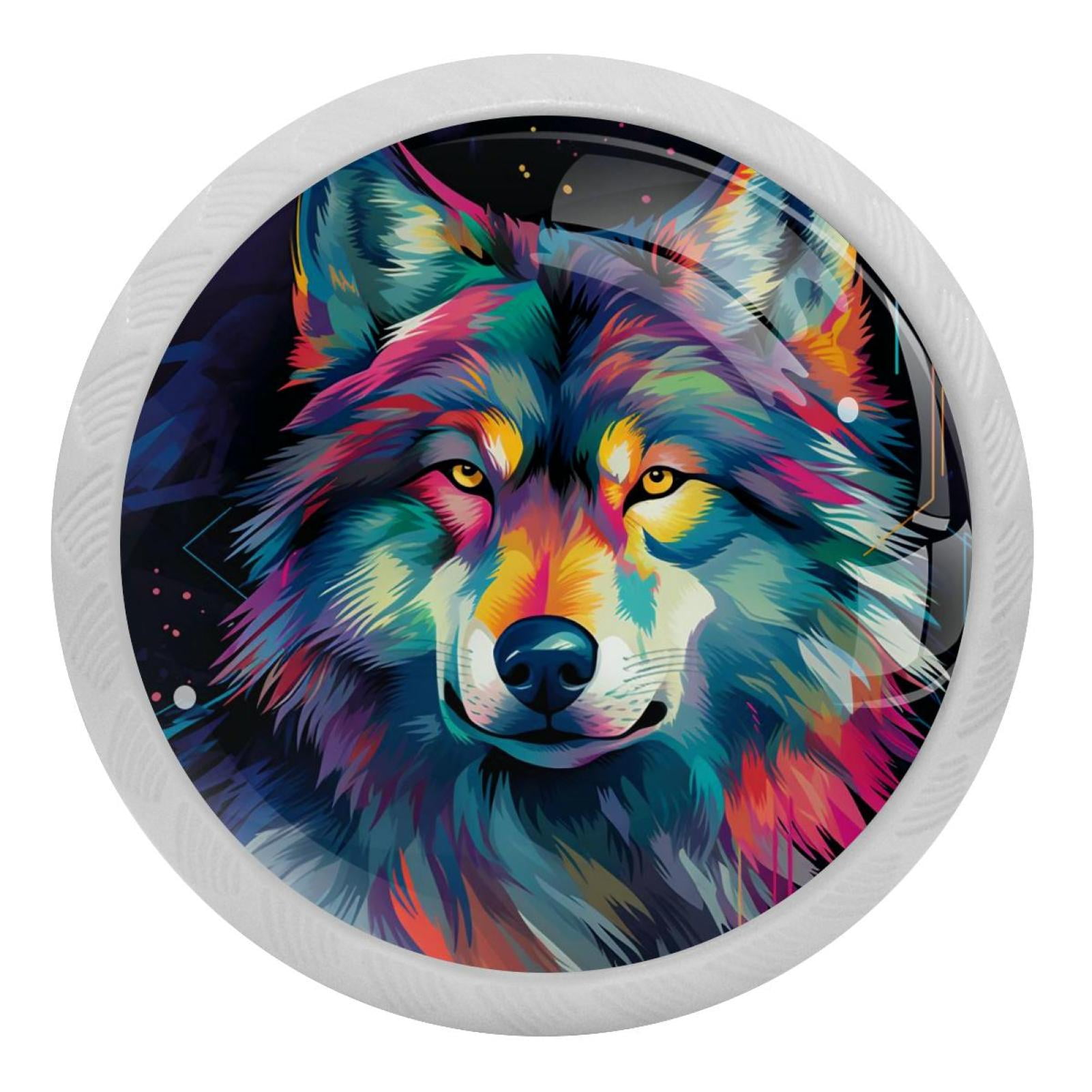 Wolf Glow-in-the-Dark Round Cabinet Knobs - Fluorescent Drawer Pulls 4 ...