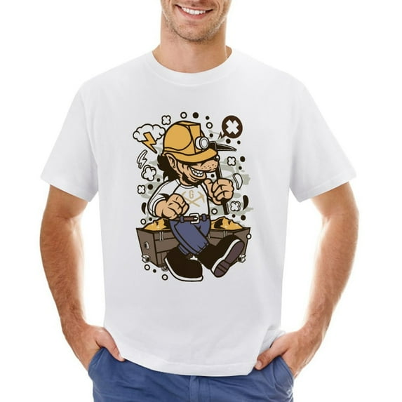Wolf Gold Miner Men’s Graphic T-shirt Vintage Short Sleeve Sport Tee White 2XL