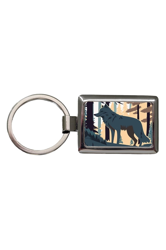 Wolf Gray in Forest Metal Rectangle Keychain