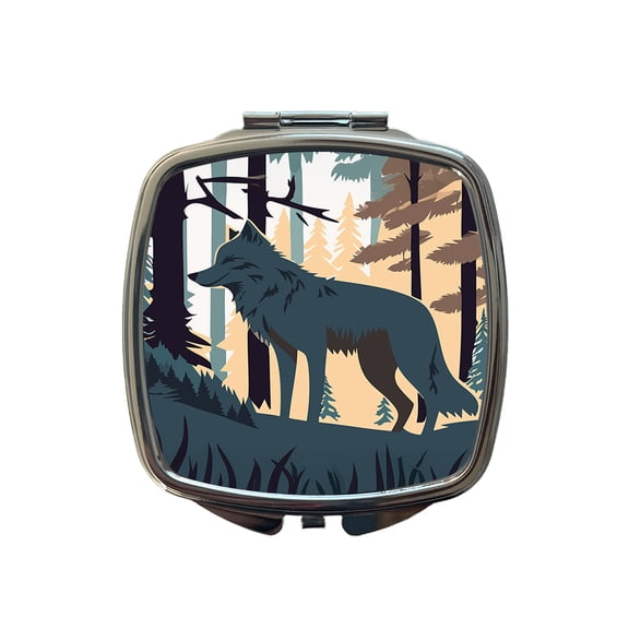 Wolf Gray in Forest Travel Makeup Handbag Purse Small Pocket Compact Mirror