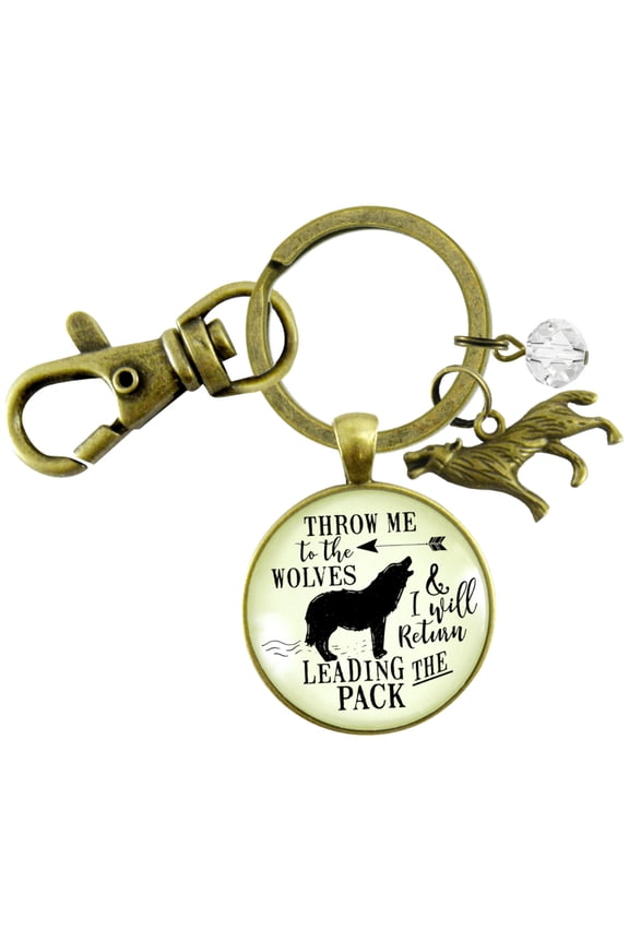 Wolf Gutsy Goodness Bronze Metal Keychain Throw Me Leading Pack Survivor Adult Female Jewelry