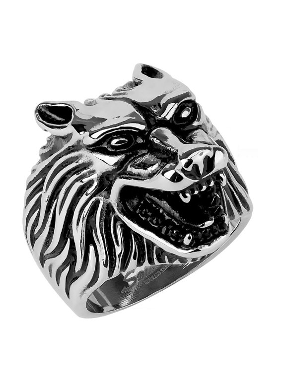Wolf Head 316 Stainless Steel Mens Casting Ring- Size 10
