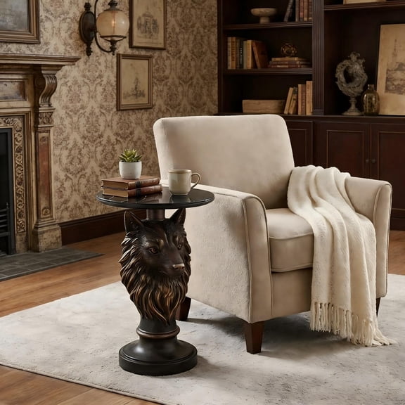 Wolf Head Accent Table Animal Statue End Table for Living Room Home Decor