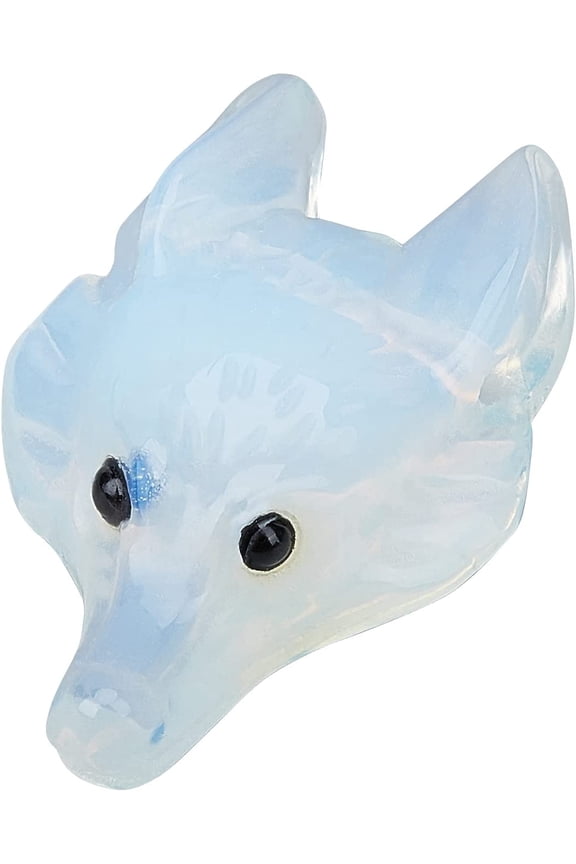 Wolf Head Charms Natural Opalite Stone Pendants Wolves Statue Hand Carved Gemstone Figurine Pocket Crystals with Hole for Necklaces DIY Jewelry Making Crafts Supplies