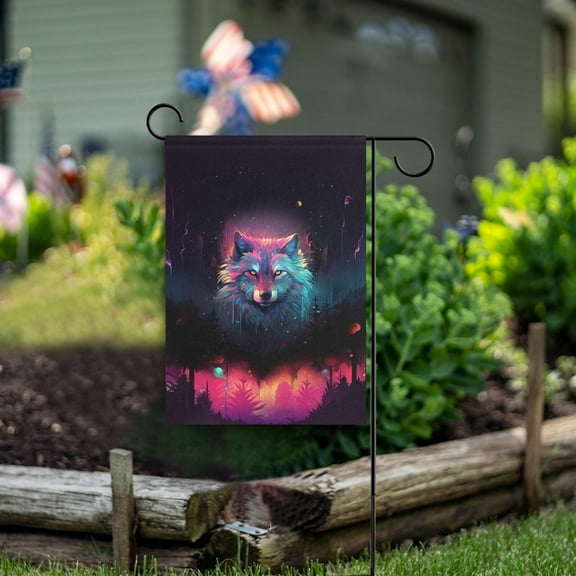 Wolf Head Colorful Garden Flag Double Sided Outdoor Banners for Courtyard Outdoor Lawn Farmhouse Holiday Decorations