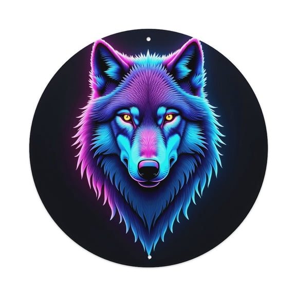 Wolf Head Face Vintage Round Metal Tin Sign Nostalgic Metal Sign Home Decor for Bar Garden Kitchen Restaurant Garage 8x8 Inch