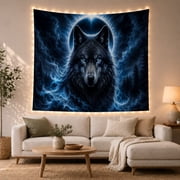 Wolf Head with Glowing Moon Against a Dark Forest, Mystical Fantasy for Nature Lovers, Dark Academia Art Decor, Christmas Gift, Tapestry Wall Hanging for Bedroom and Study Room