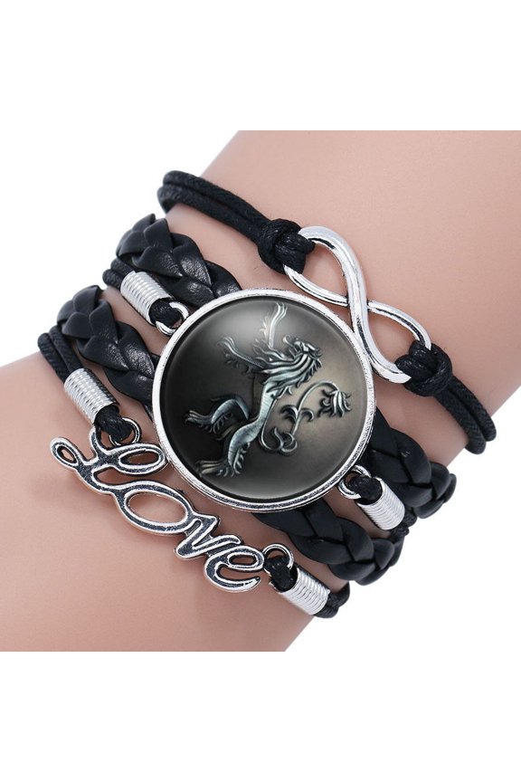Wolf Head Infinity Bracelet Wrap With Glass Cabochon By Winter Is Coming Gift Idea Elegant Decor For Men Women