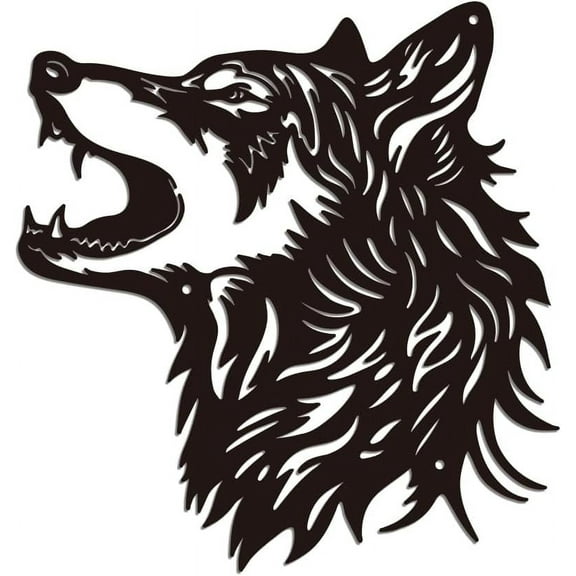 Wolf Head Iron Wall Art Decorations Black Metal Wall Art Decor Wolf Head Pattern Wall Sculptures for Home Kitchen Bedroom Living Room Office Bathroom Outdoor Indoor Wall Decoration DIY