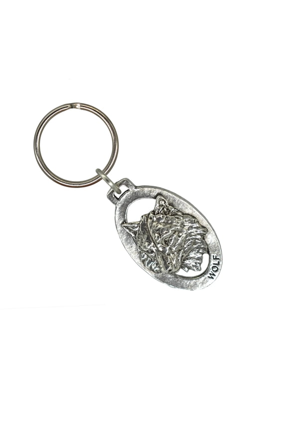 Wolf Head Keychain, Outdoors, Mammals, M041KC, Key Fob, Key Ring, Keys, Zipper Pull, Luggage Tag, Pewter, Backpack, Over 300 Keychains Designs, Handmade in the USA