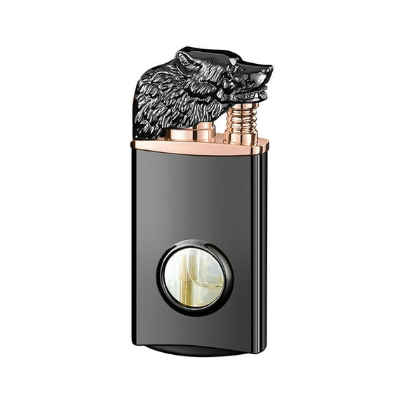 A Wolf Head Luminous Lighter With Transparent Gas Tank, Double Flame Conversion, Metal Body And Refillable Butane Fuel For Outdoor Use, Gift Box Included, 1.38X0.51X3.15In 0.17Lb