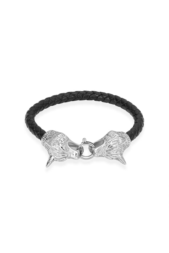 Wolf Head Memorial Jewelry Cremation Urn Bracelet for Ashes for Men Genuine Leather Bangle Bracelet with Double Hole Hold Ashes 7.87 Inch