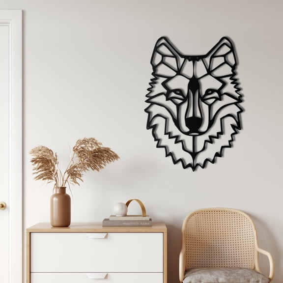 Wolf Head Metal Wall Art for Home and Outside - Wall-Mounted Geometric Metal Wall Decor - Drop Shadow 3D Effect Wall Decoration for Living Room Bedroom