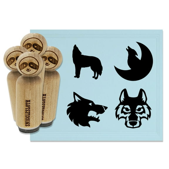 Wolf Head Profile Howling Moon Rubber Stamp Set for Scrapbooking Crafting Stamping - Mini 1/2 Inch