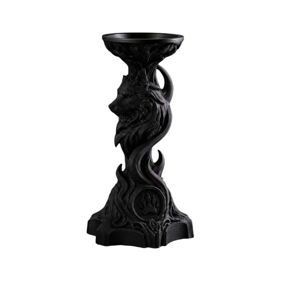 Wolf Head Sculpture Candlestick, Medieval Totem Candle Holder with Stable Top Tray and Wide Base for Living Room Fireplace, Bedside Table, Party Table Centerpiece, Home Decor Gift