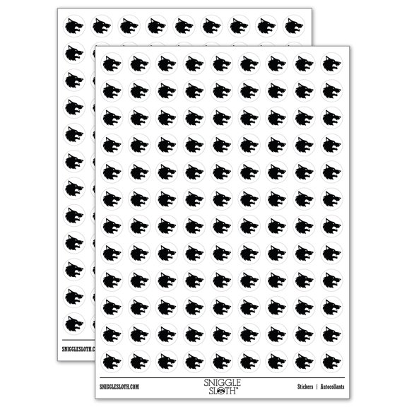 Wolf Head Side Profile 200+ Round Stickers - White - Matte Finish - 0.50" Size