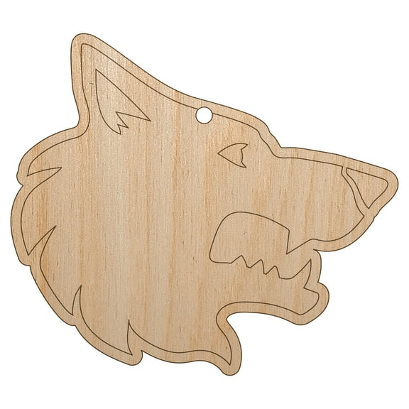 Wolf Head Side Profile Wood Holiday Christmas Tree Ornament Unfinished DIY Pre-Drilled Craft