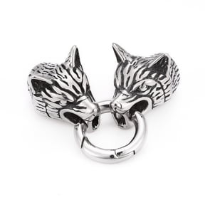 Wolf Head Stainless Steel Spring Gate Rings O Rings with Two Cord End Caps Silver 61x18x16.5mm