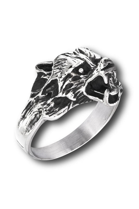Wolf Head Teeth Animal Ring Stainless Steel Wild Dog Band Gray Jewelry Female Male Unisex Size 15