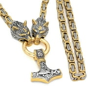 GUOSHUANG Wolf Head and Thor's Hammer Pendant Necklace Stainless Steel - King Chain