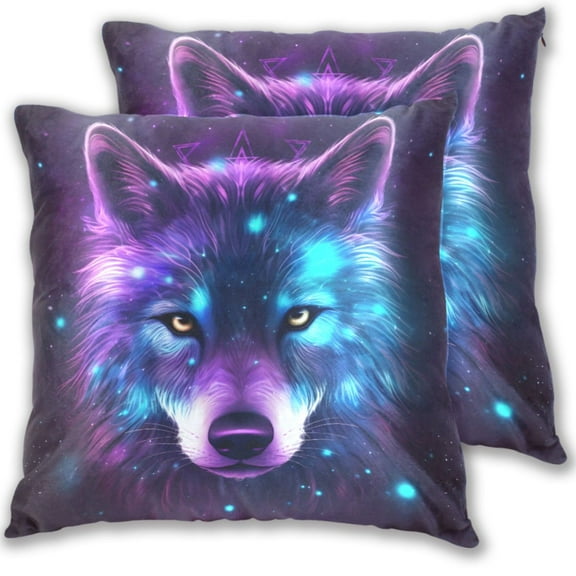 Wolf Head with Nebula Throw Pillow Covers Pillowcases 18 x 18 Inch Home Decor 2 Packs for Bedroom Sofa