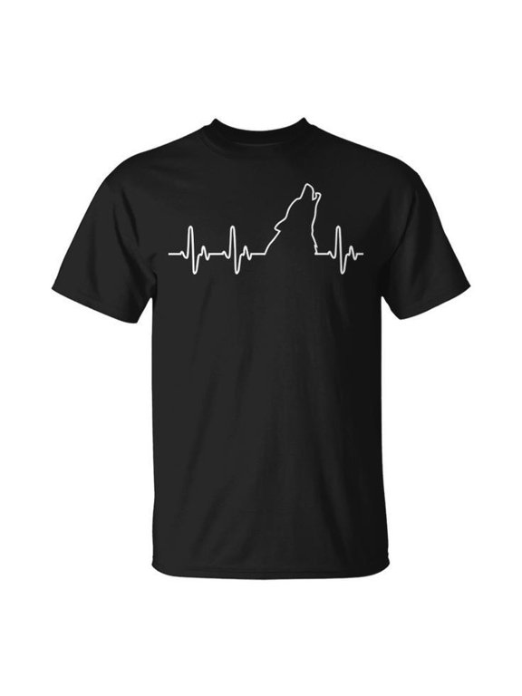 Wolf Heartbeat Graphic Tee Unisex Adult Cotton Wildlife Animal Lover T-Shirt for Nature Enthusiasts or Casual Wear, Size S, Color Black