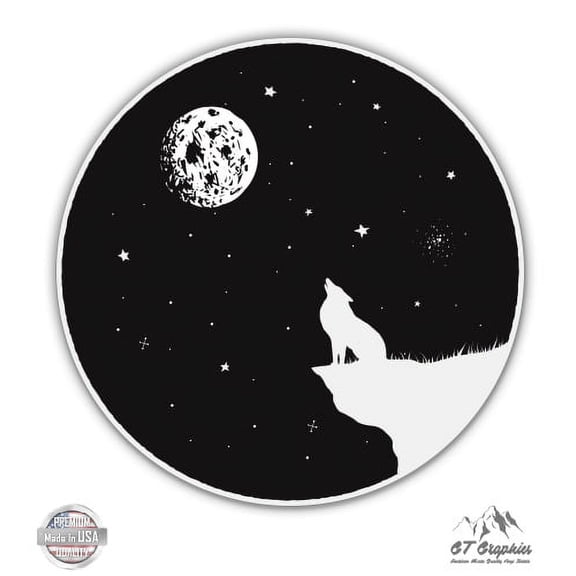 Wolf Howing at the Moon - 3" Vinyl Sticker - For Car Laptop I-Pad Phone Helmet Hard Hat - Waterproof Decal