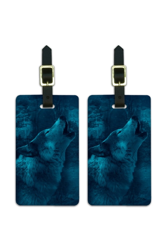 Wolf Howl Howling Blue Moon Wolves Luggage ID Tags Suitcase Carry-On Cards - Set of 2