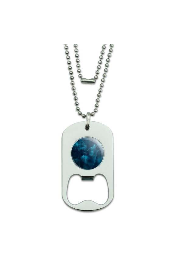 Wolf Howl Howling Blue Moon Wolves Military Dog Tag Bottle Opener Pendant
